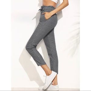 Pinstripe Frill Waist Tie Pants